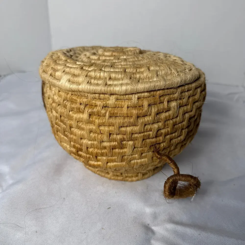 Tohono O'odham Papago Style Coiled Yucca Pig Effigy Basket w Lid Folk Art Animal